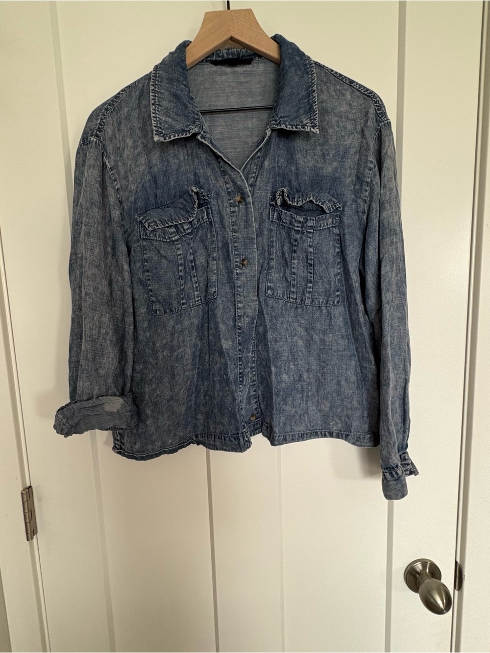 Jane Delancey Washed Denim Button-Front Shirt Jacket - Blue